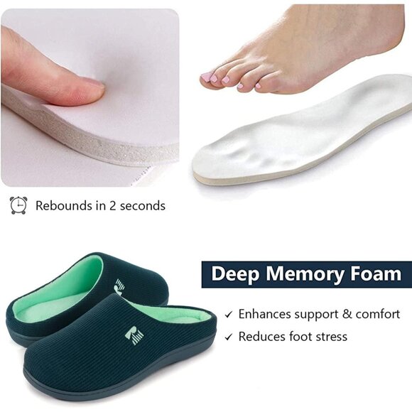 Women's Teal  Two-Tone Comfy Memory Foam Slipper Slip-On  Indoor House Shoes - Picture 4 of 6